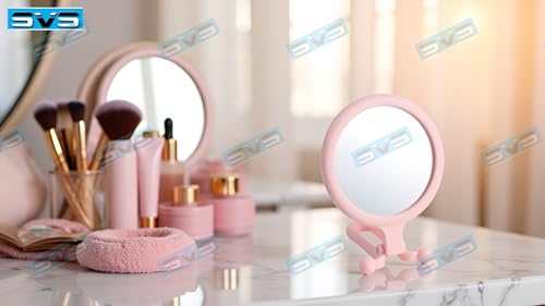 Image of Handheld Makeup Mirror with Magnification, for Desk Make Up, Magnifying Hand Held Mirror (Folding Hand Held Mirror (Pink))