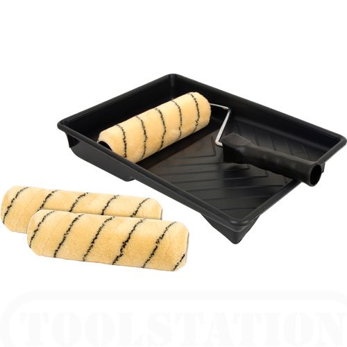 ProDec9 inch x 1.75" 5 Piece Triple Medium Pile Woven Paint Roller, Cage Frame and Tray Set for Painting with Emulsion and Masonry Paints on Interior and Exterior Walls and Ceilings, 9"