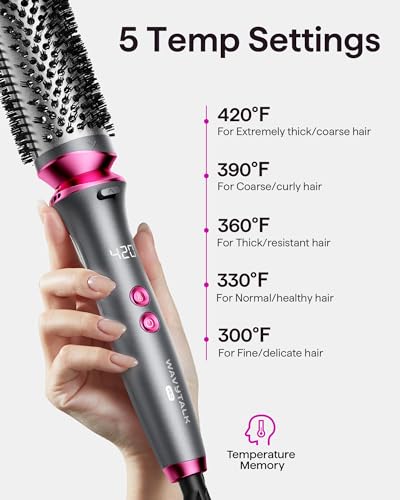 Image of Thermal Brush, Wavytalk Heatwave Pro 1.5 inch Ionic Thermal Brush with Bilateral Ionic Outlet for Less Damage, One-Step Shiny Blowout Look, Dark Grey