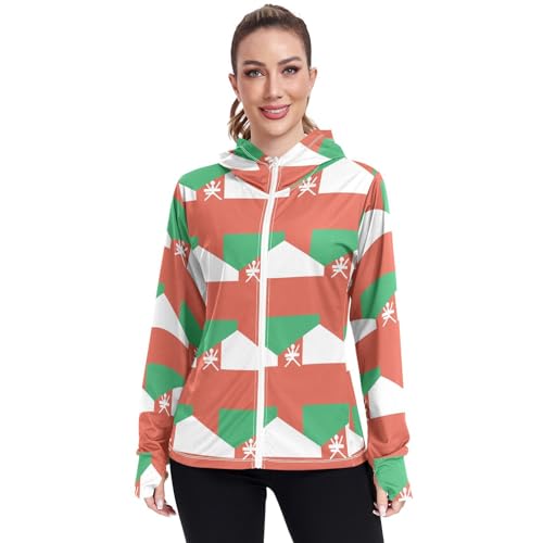 Vnurnrn Oman Flag Women's UPF 50+ Sun Protection Hoodie Jacket Lightweight Long Sleeve Sun Shirt with Pocket
