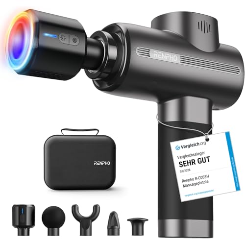 Massagepistole Wärme und Kälte RENPHO Thermacool Massagepistole Massage Gun mit Hitze Kälte Function Muskel Massagegerät für Heimbüro-Workout Ganzkörper Muskelmassage Entspannung