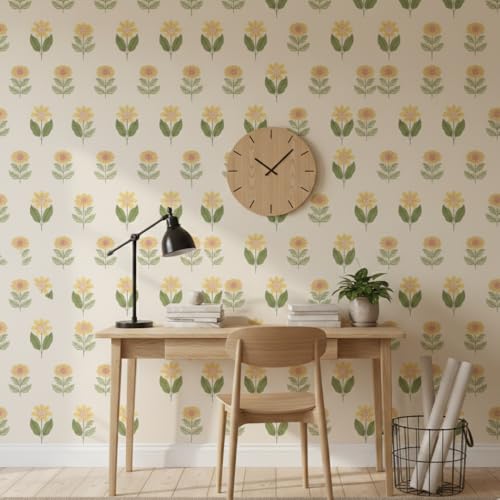 Image of Floral Wallpaper Peel and Stick - Flower Design Self Adhesive Wall Paper for Living Room, Bedroom, Kitchen, Removable Waterproof Wall Decor (MG25, 16X128 Inch)