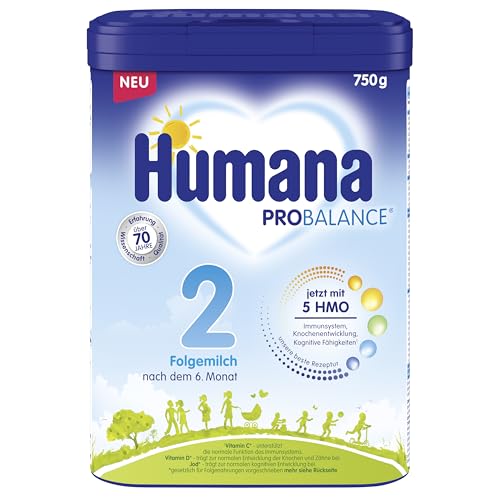 Humana 2 naknadno mlijeko s 5 HMO - prirodno zdravlje crijeva za bebe od 6 godina; mjesec, podržava imunološki sustav, 750g
