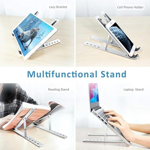 Adjustable Laptop Stand for Desk- Foldable Aluminum Laptop Stand Silver- Lightweight, Portable Laptop RiserDurable Laptop Holder Adjustable Compatible with MacBook, Dell, HP & More- 27x5.5x2.5cm