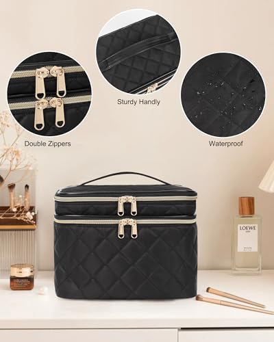 Twofold-Large-Makeup-Bag-Cosmetic-Bags-for-Women-2-Layers-Make-Up-Travel-Bag-Black-Makeup-Bag-Organiser-with-Compartments-Storage-Case-with-Dividers