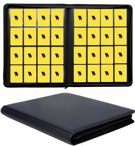 16 Pocket Card Binder, 1000+ Premium Zip Trading Card Binder, Double Sided Pocket Card Binder Album, Ringless Card Folder for MTG, TCG, Sports Card (Black, 16Pockets)