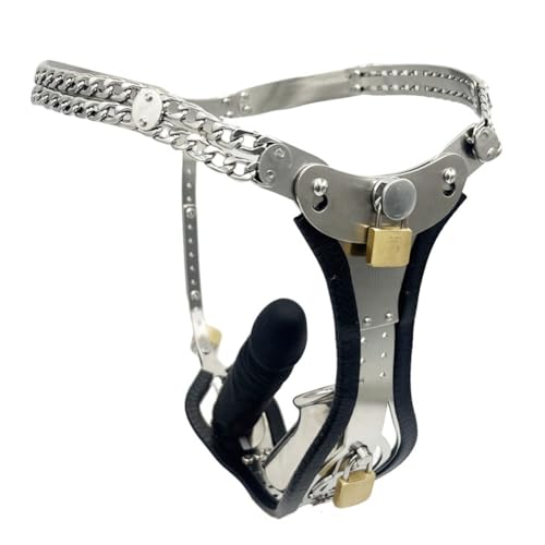 Soarvlorfy Edelstahl Keuschheitsgürtel Peniskäfig für Männer Einstellbar Chastity Cage mit Metall Analplug/Silikondildo Herren Cock Cage Keuschheitskäfig SM Extrem Penis Bondage Toy B 87/122cm