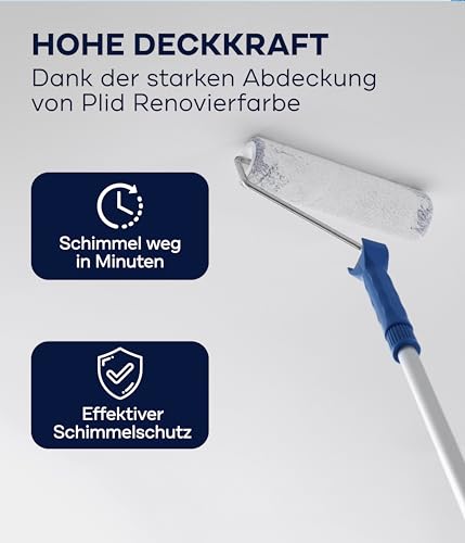 plid® Anti Schimmelfarbe Innen Weiß für alle Wände [DAUERHAFTER SCHUTZ] – Antischimmelfarbe für feuchte Räume, Bad & Küche – Effektiver Schutz gegen Schimmel – Made in Germany 5l - 3