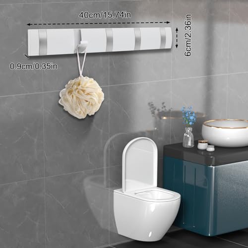 Miniatura 4 de Kssvzz Perchero Pared Con 5 Ganchos Extraíbles, Colgador De Pared Moderno, Percha Pared De Aluminio, Gancho Adhesivo Pared Para Colgar Ropa Bufanda, Blanco