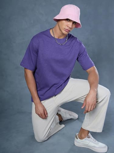 Image of Bewakoof Men's Solid Oversized Fit Half Sleeve Round Neck T-Shirt Air 1.0 | | Lightweight | Multipurpose