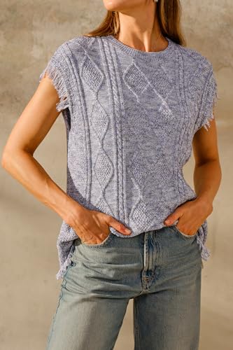 Arach&Cloz Women's Cozy Cotton Fringe Cable Knit Western Outfits Fall Sweater Vests 20252
