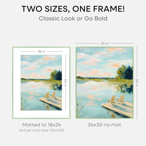 Image of Homeforia 24x30 Frame Sage Green, High End Metal 24x30 Picture Frames with Mat 18x24 Photo, 24 x 30 Sage Green Poster Frame Matted to 18 by 24 Art, 30x24 Thin Frame, Tempered Glass, Wall Kit, Set of 1