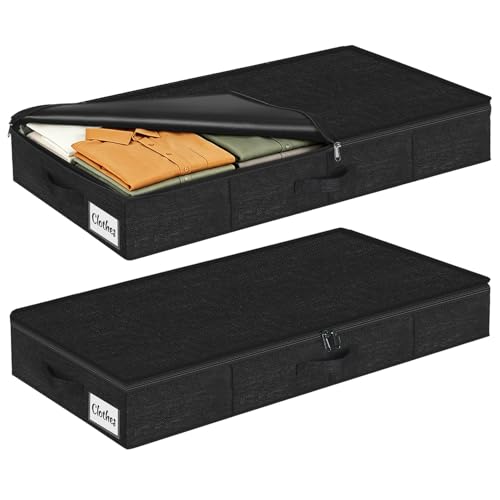 Lot de 2 Boîtes de Rangement Sous Lit avec Couvercle, Boite en Tissu Durable Sac de Rangement Pliable et Lavable, 3 Poignées Renforcées, Grande Capacité...