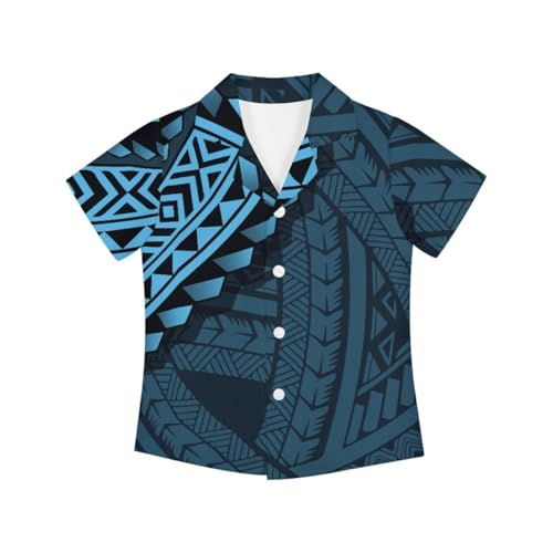 Boys Polynesian Tribal Hawaiian Shirt Kids Girls Samoan Tropical Luau 3D Print Button Down Shirts 3-16 Years2