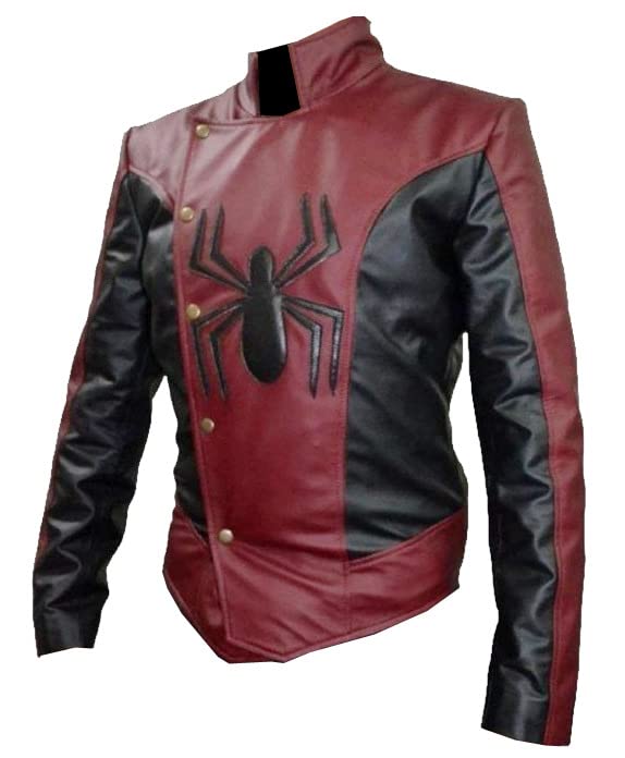 Spideey Men Maroon Faux leather Jacket Super hero Movie Design