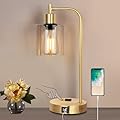 QiMH Industrial Touch Control Table Lampwith 2 USB Ports and AC Outlet, 3-Way Dimmable Bedside Nightstand Reading Lamps with Light Bulb, Glass Desk Lamp for Bedroom, Office