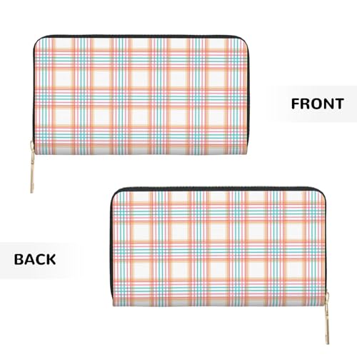 Retro Plaid Print Wallet Women Men, Long PU Leather Wallets for Women, Cute Womens Travel Wallet Purse Pouch with Zipper Pocket2