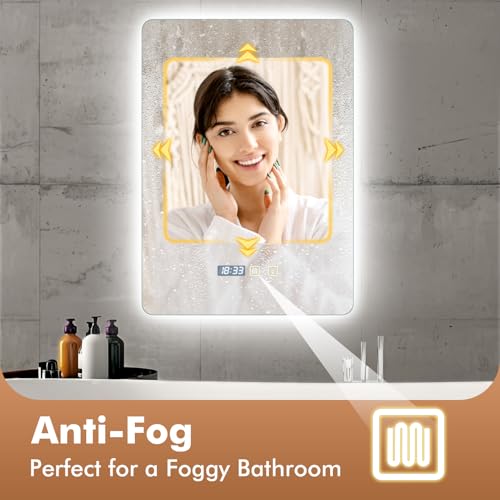 wowspeed Bathroom Mirror with LED Light, Square 50 * 70cm 3 Colors Dimmable Wall Mounted Multifunction Smart Bathroom Mirror with LED Light, Anti-Fog, 120° Beam Angle (Square) - Cosy Home Interiors wowspeed Bathroom Mirror with LED Light, Square 50 * 70cm 3 Colors Dimmable Wall Mounted Multifunction Smart Bathroom Mirror with LED Light, Anti-Fog, 120° Beam Angle (Square) - Image 4
