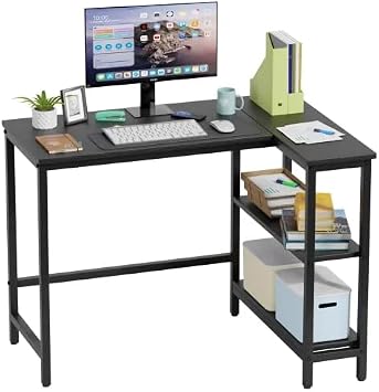 43Inch Corner Computer Desk, Gaming Desk with Reversible Storage Shelves Left/Right,Small L Shaped Desk with 2-Tier Shelves & Adjustable Feet Pad for Home Office Gaming 39 Inch