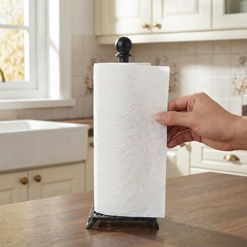 Mifoci Black Paper Towel Holder Countertop Cast Iron Standing Paper Roll Holder with Anti Slip Weighted Base Farmhouse Tissue Towel Stand for Kitchen Counter Fits Standard Large Size Tissue(Square) by Mifoci - Image 4