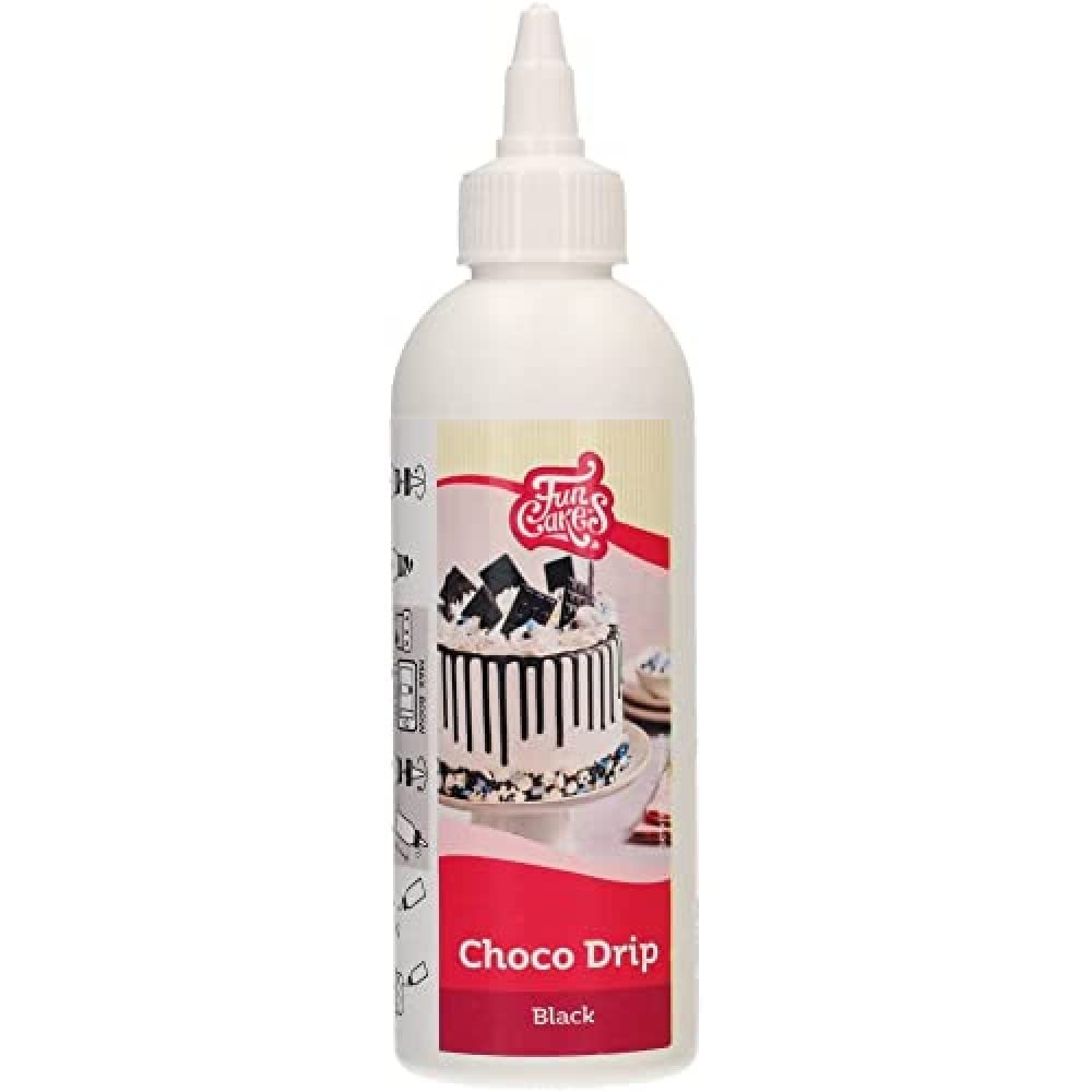 FunCakes Choco Drip Black: Delicious Flavour, Easy to use, Perfect for drip Cakes, Chocolate drip Flavour. Resealable Pack 180 g.