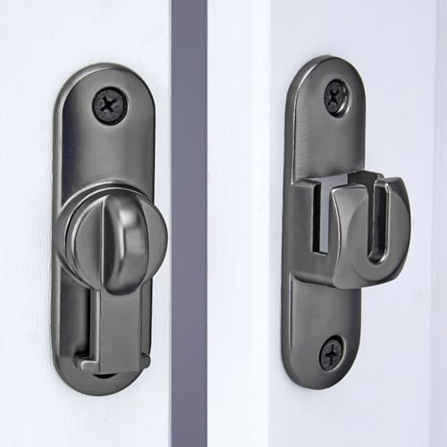 Image of INIRET Grey Barn Door Latches,90 /180 Degree Gate Lock,Flip Gate Latches Hardware,Zinc Alloy Right Angle Door Lock Latch,Door Security Sliding Door Latch Lock for Cabinets,Bathroom