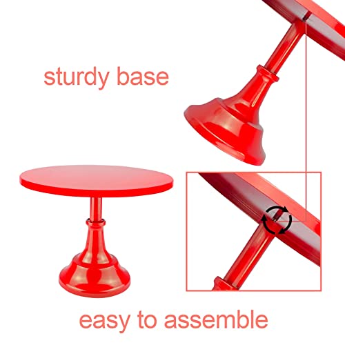 Kerynice 3 Pcs Red Cake Stands Set Metal Cupcake Pedestal Table Dessert Display Stand With Tall Base Decoration Serving Platter For Baby Shower Wedding Birthday Parties Celebration #TOP2