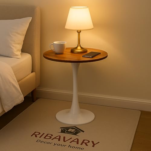 Image of Wooden Pedestal Table, Accent Bedside Table,Modern Coffee End Table for Living Room, Bedroom and Balcony with Round Design Table