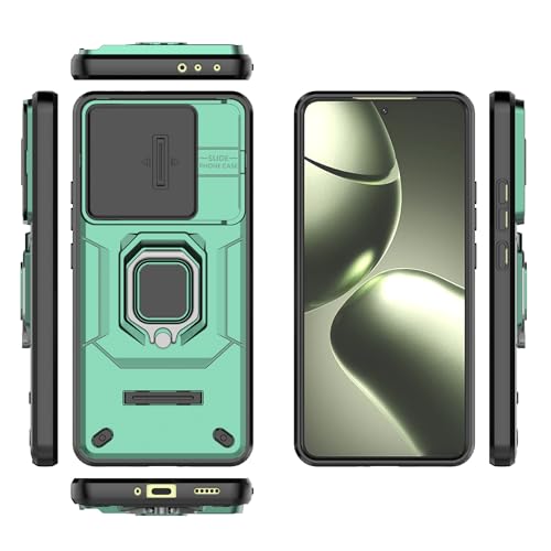 YIZHI KXY Fundas para teléfono Xiaomi 14T 5G, funda delgada con función atril para teléfono de PC y TPU, funda para teléfono con ventana de empuje (verde)