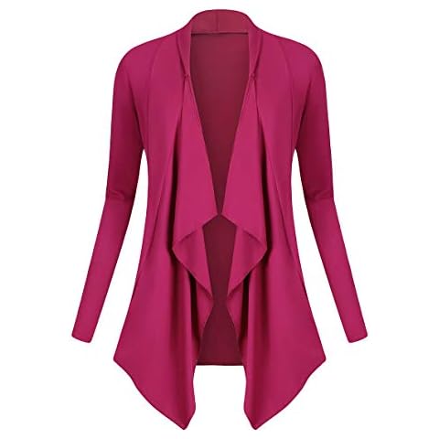 Urban GoCo Women's Drape Front Open Irregular Hem Cardigan (M, Fuchsia Rose) Cover