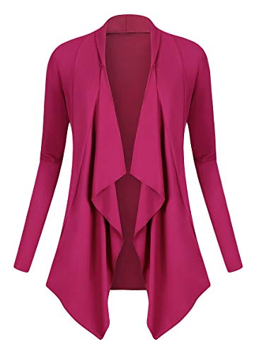 Urban GoCo Femmes Cardigan Drapé Ouverte Devant Manteau Manches Longues Ourlet Irrégulier Jaquette (XXL, Fuchsia)