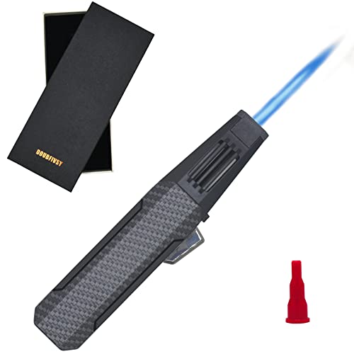 DOUBFIVSY Jet Flammen Feuerzeug mit Geschenkbox, Sturmfeuerzeug Winddichtes Stabfeuerzeug Gas Nachfüllbar Einstellbare Flamme für Zigarrengrill BBQ Candle Camping (Enthält Kein Butangas) (Schwarze) Cover