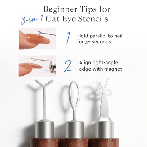 Image of AZUREBEAUTY Cat Eye Magnet Set, Heart Rabbit French Cat Eye Gel Nail Tool Kit, 3-in-1 Wooden Cylinder Magnet Pen, Creates Stripes, Black Hole, Flower&Glassy Moon Effects for DIY & Salon Use