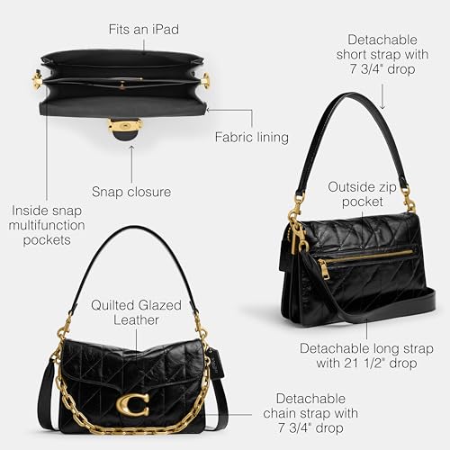 Image of Quilted Glazed Leather Chain Tabby Shoulder Bag with Chain