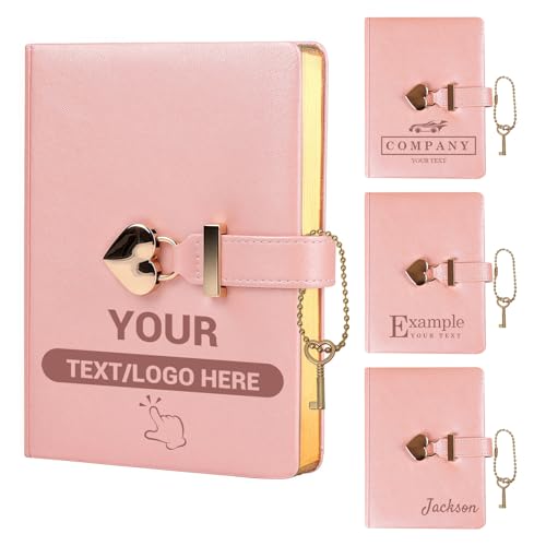 Vebermo Personalized Diary with Lock Customizable Cover with Your Name Journal with Lock and Key 288 Pages Heart-Shaped Locked Customized Notebook for Women