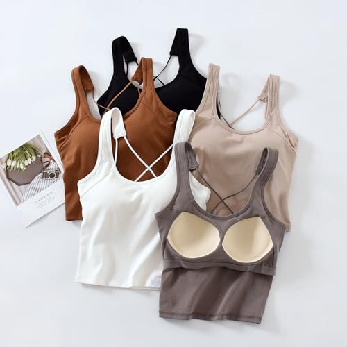 Women's Cotton Crop Tank Tops Built in Bras Crisscross Back Spaghetti Strap Camisole Summer Casual Yoga Workout Undershirts4
