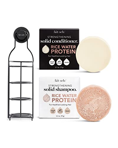 Kitsch Rice Shampoo Bar, Rice Conditioner Bar and Self Draining Shower Caddy with Discount