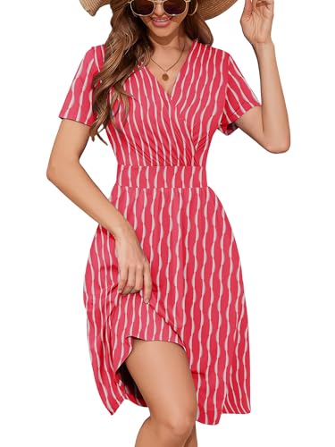 Image of Heymoments Womens Summer Short Sleeve Casual Dresses V-Neck Beach Dress with Pockets S-2XL