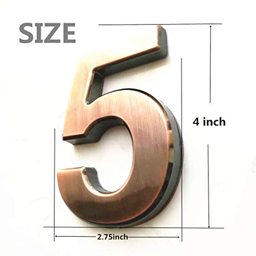 image for 4 Inch Mailbox Numbers 5, 3D Bronze House Number Stickers for Apartmen