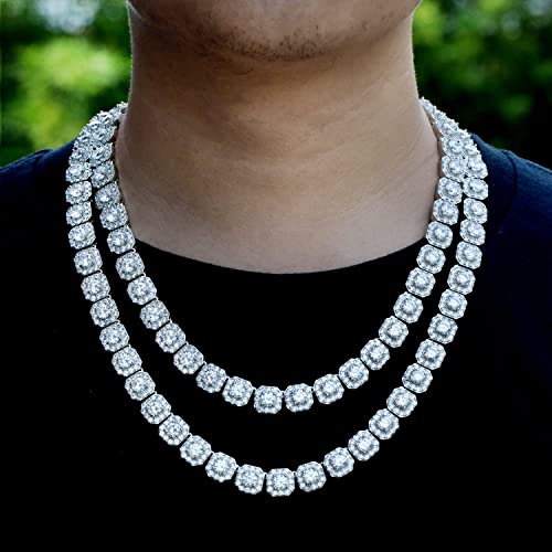 Luxfine 12Mm Iced Out Initial Tennis Chain Miami Cuban Link Bracelet Clustered Diamond Necklace 14K/ White Real Gold Plated Hypoallergenic Hip Hop Jewelry For Men Women Birthday Gift #TOP1