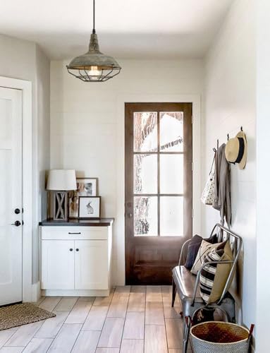 Image of HOLKIRT Farmhouse Barn Pendant Light Dimmable Hanging Ceiling Light Fixture with Cage Stained Finish Mold Color 1-Light for Kitchen Dining Bedroom