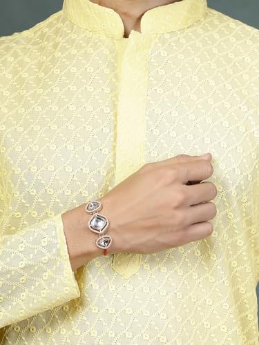 Image of Sukkhi Rakhi Excellent Kundan & Pearls Designer Gold Plated Premium Rakhi for Brother With Roli Chawal & Greeting Card | Kundan Rakhi Combo-Set of 2