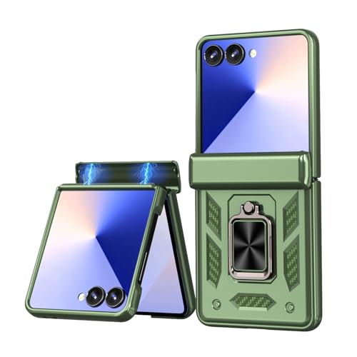Coque Samsung Galaxy Z Flip 7 antichoc verte avec anneau et charnière