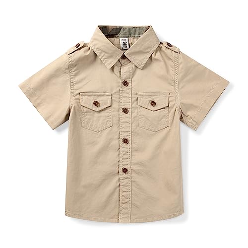 Boys Button Down Short Sleeve Shirts Cotton Lightweight Casual Shirts Tops Two Pockets