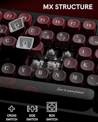 Image of Vintage Red Rose Keycap Set, Custom PBT Keycaps for Mechanical Keyboard, MOA Profile, 131 Keys Dye-Sublimation Key caps Compatible with 60%, 65%, 75%, TKL, Full-Sized Layout