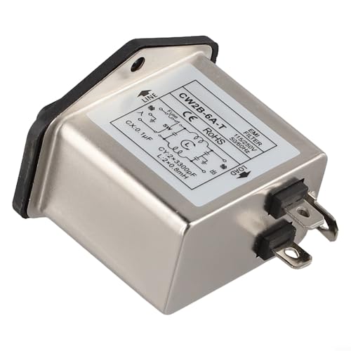 Zilimontt Filtro de línea eléctrica tipo zócalo IEC con interruptor de seguridad de luz, filtro de supresión para reducir interferencias en comunicación, mecánica y alimentación (CW2B-6A-T)