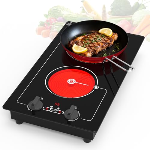 Image of VBGK electric hob,Built-in Design and Countertop Stove Top with Knob Control&Touch Control,9 Power Level, Timer & Kid Safety Lock,220V 2100W 2 burner electric hob