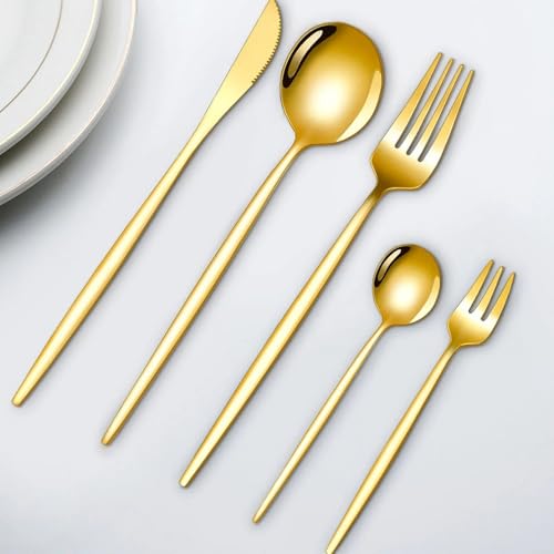 Image of aDai Korean Premium 40 Piece Stainless Steel Cutlery Set | Modern Flatware for Dining | Elegant Gift Box for Everyday Use (Gold)