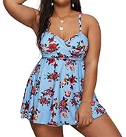 Blue Plus Size Women's Tankini Swimwear - 6XL