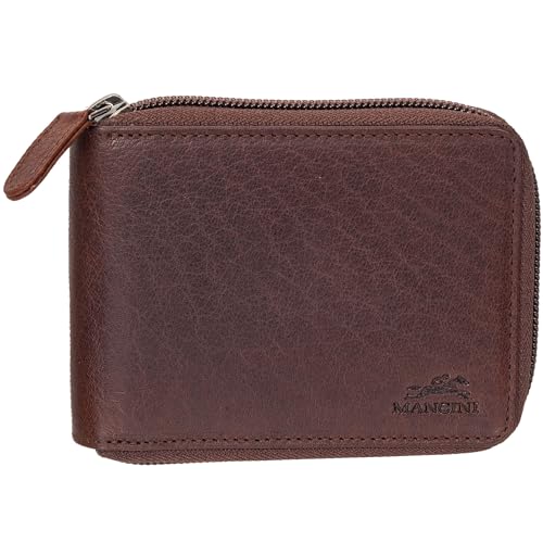 Mancini Buffalo RFID Secure Zippered Billfold with Removable Passcase, Brown, Brown, One_Size